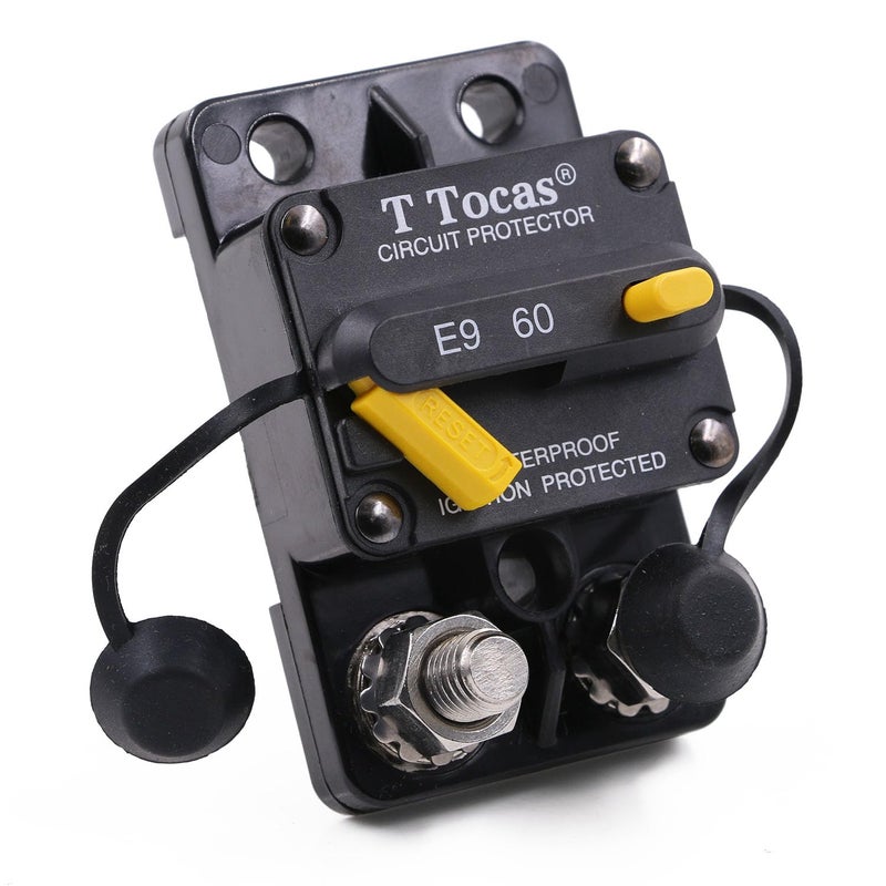 T Tocas E9 3/8" Stud 60 Amp Circuit Breaker, Surface Mount, 12V - 72V DC 60A Waterproof IP67 - Image 1
